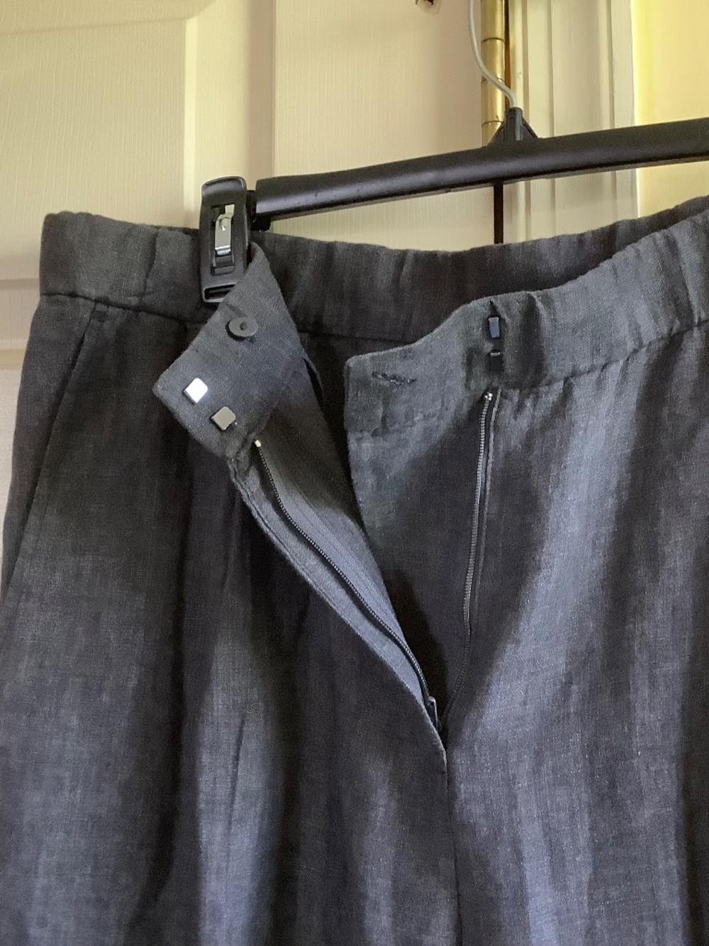 EILEEN FISHER Washed Organic Linen Délavé Trouser Pant Graphite SZ L - Picture 12 of 16